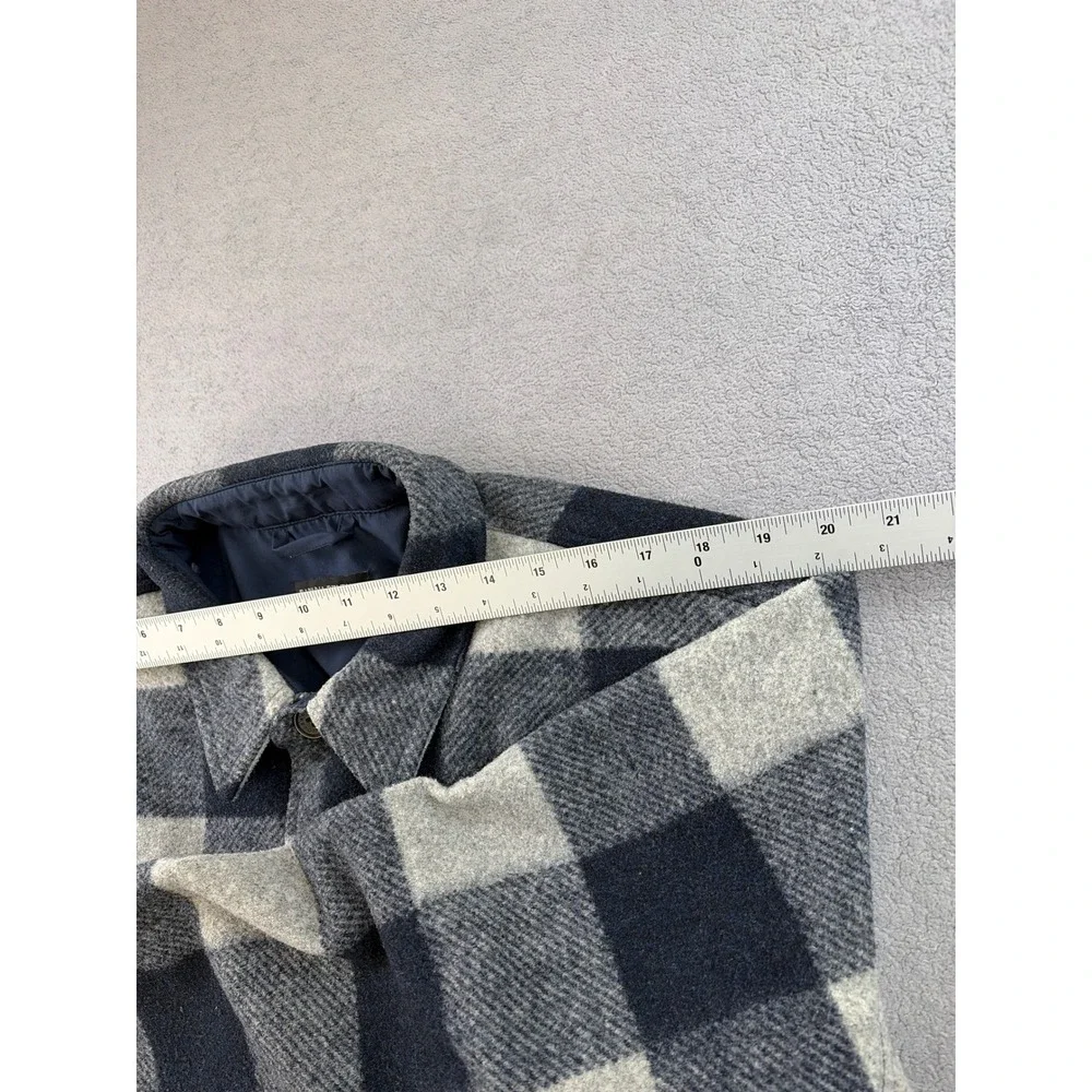 Heritage Heritage Shirt Jacket Mens L Navy Gray Buffalo Plaid Lined Button Front